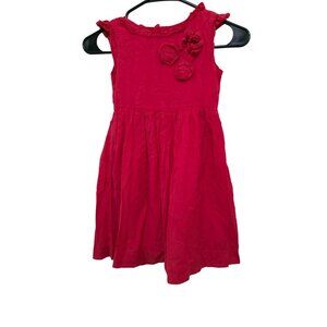 Mini Boden Girls Red Sleeveless Dress With Rosette Appliques Button Back Closure